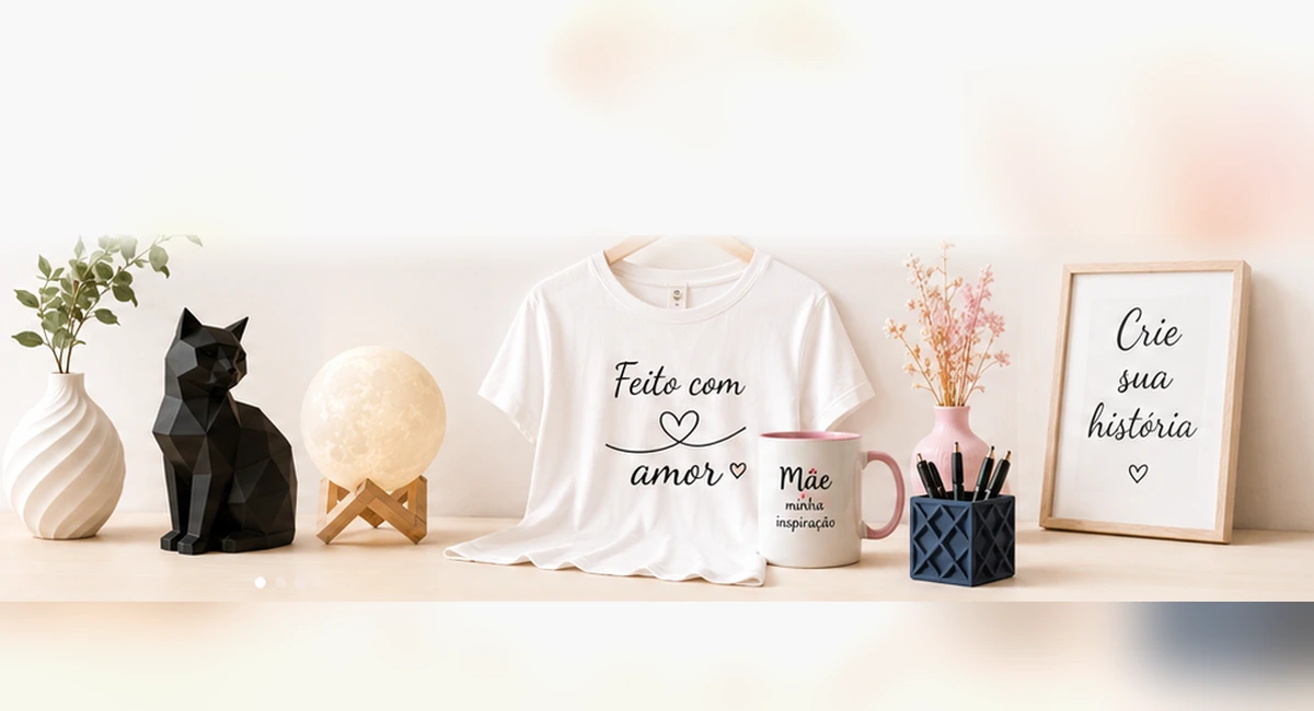Produtos personalizados e itens produzidos em impressão 3D pela Modelly