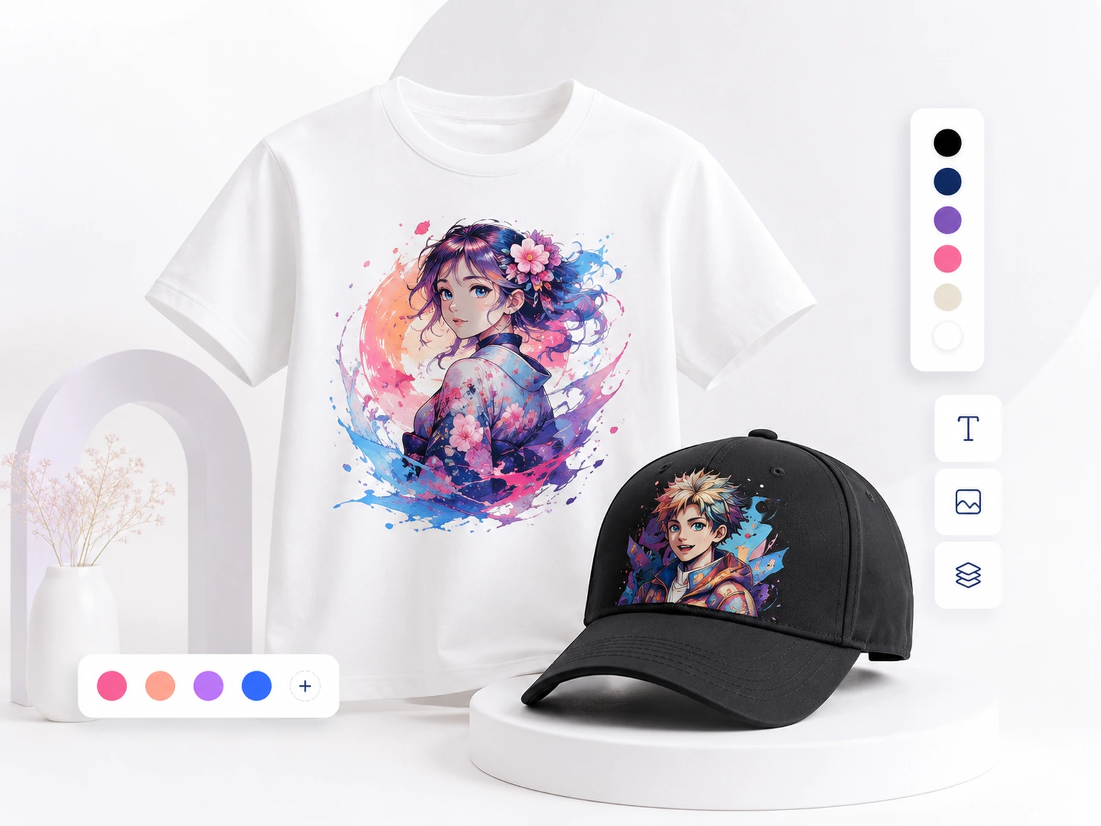 Camisetas e bonés personalizados